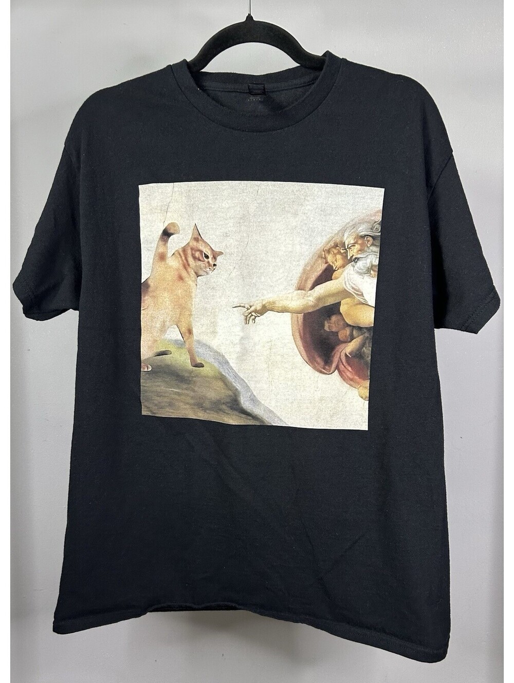 The Divine Swipe T-Shirt Men’s Size Large Creation of Adam Parody Michelangelo